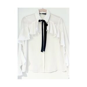 Zara Ruffled Blouse with Black Bow